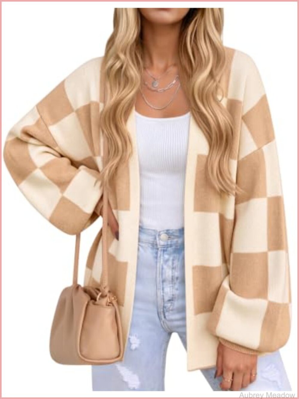 Oversized Buffalo Plaid Open Front Cardigan Loose Knit Fall Winter Sweater